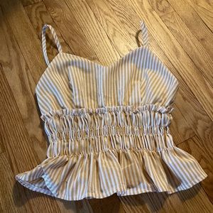 Cropped Peplum Tank White Yellow Stripes Small